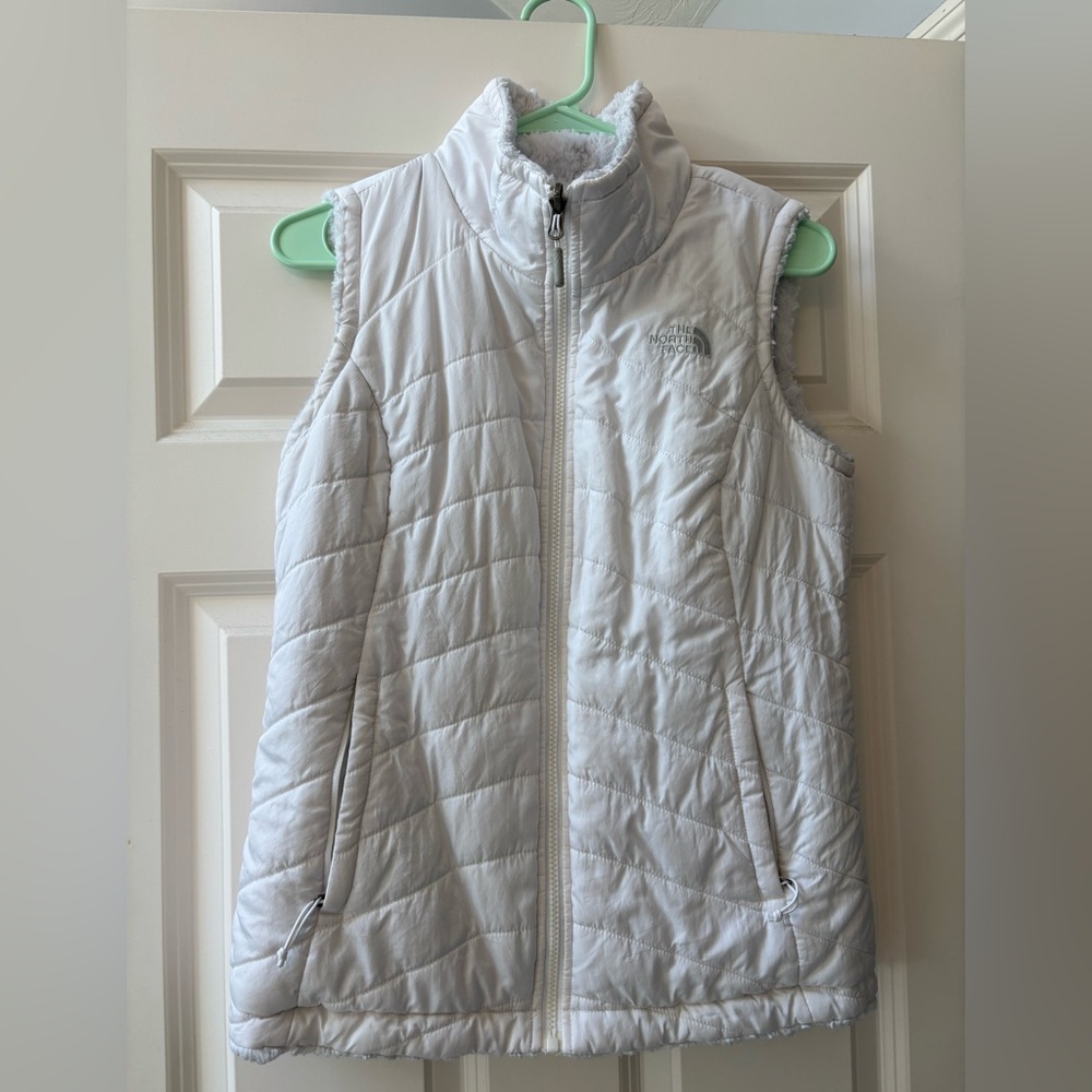 The North Face White Reversible Quilted/Fleece Vest, Small. Like new.